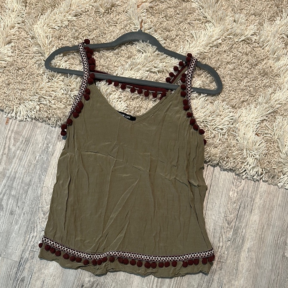 Sugarlips Green Sleeveless Lace Trim Tank Top